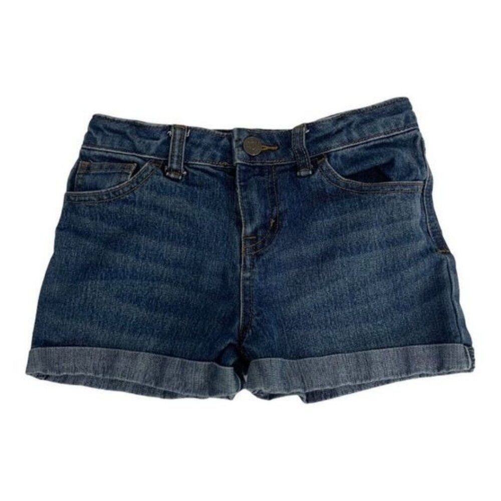 Cherokee Girls Denim Shorts Size 6/6X Adjustable Waist Medium Wash Folded Hem